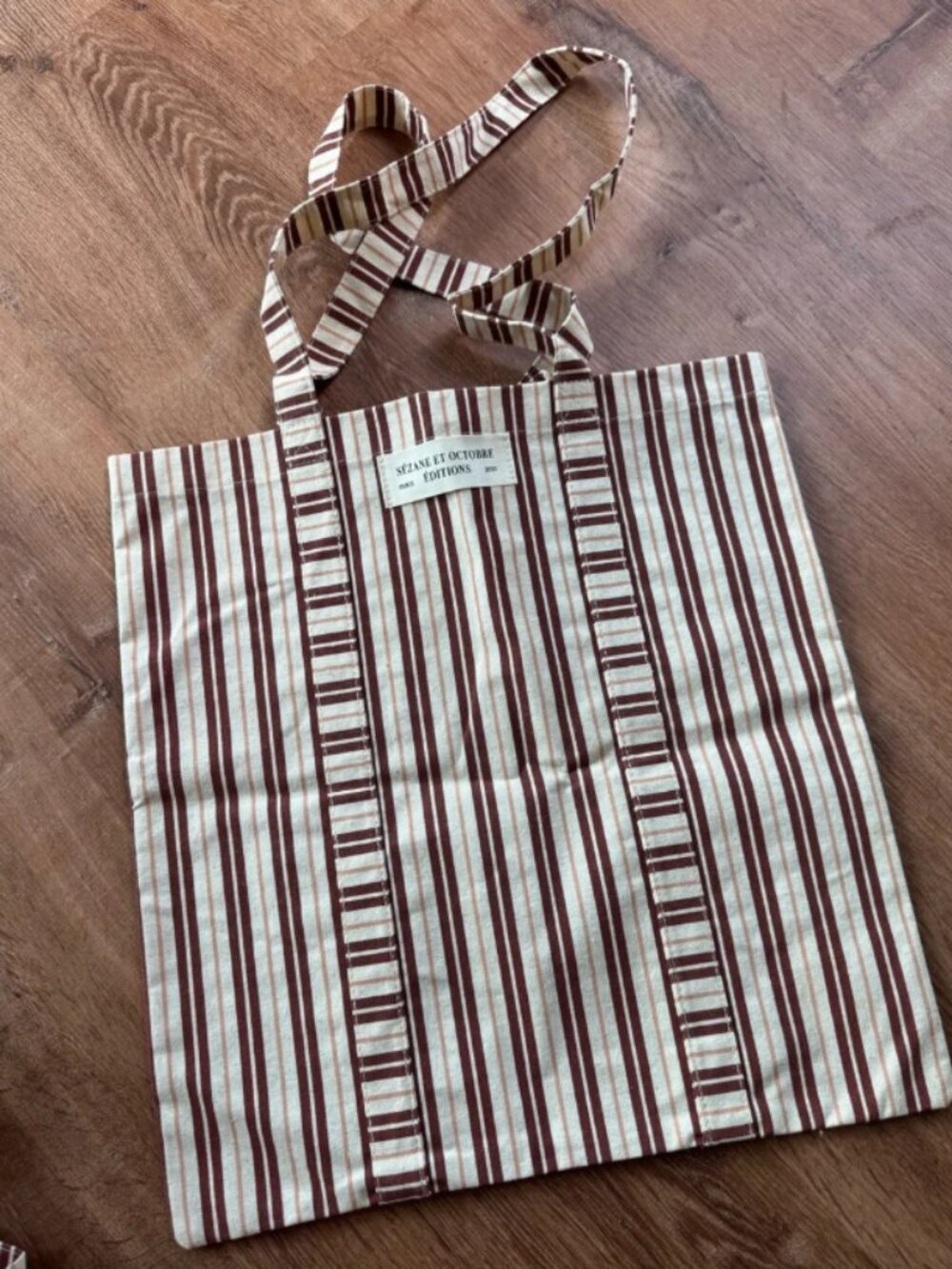 Sezane - Striped Canvas Tote with Red and Cream Stripes